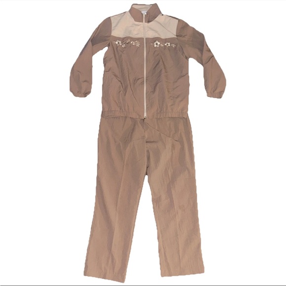 Blair Pants - Vintage Blair Track Suit Women L Brown  Windbreaker Set embroidered flowers
